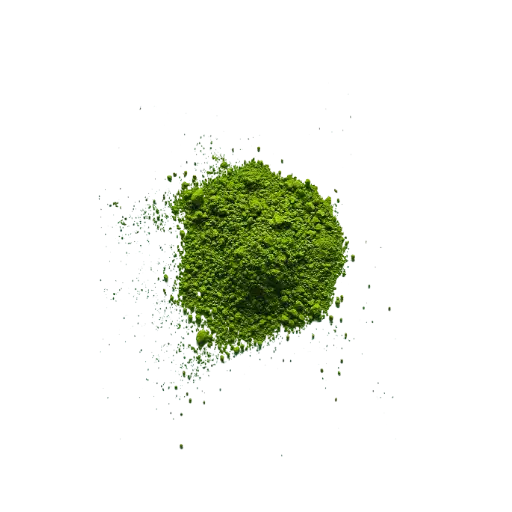 A mound of vibrant green matcha powder with a fine, powdery texture.